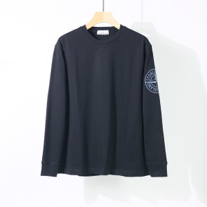 Stone 로고 자수 라운드넥 긴팔 티셔츠