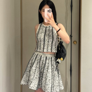 화이트 블랙 패턴 투피스 세트