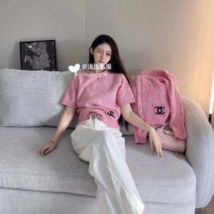 샤넬 스타일 로고 니트 티셔츠